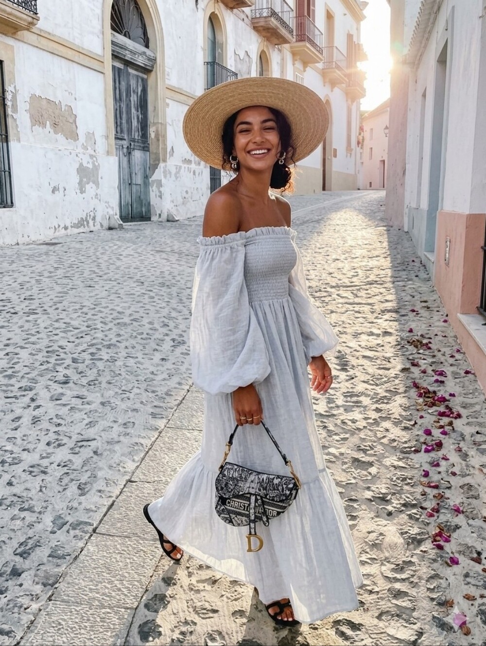 H&M White Off-Shoulder Maxi Dress